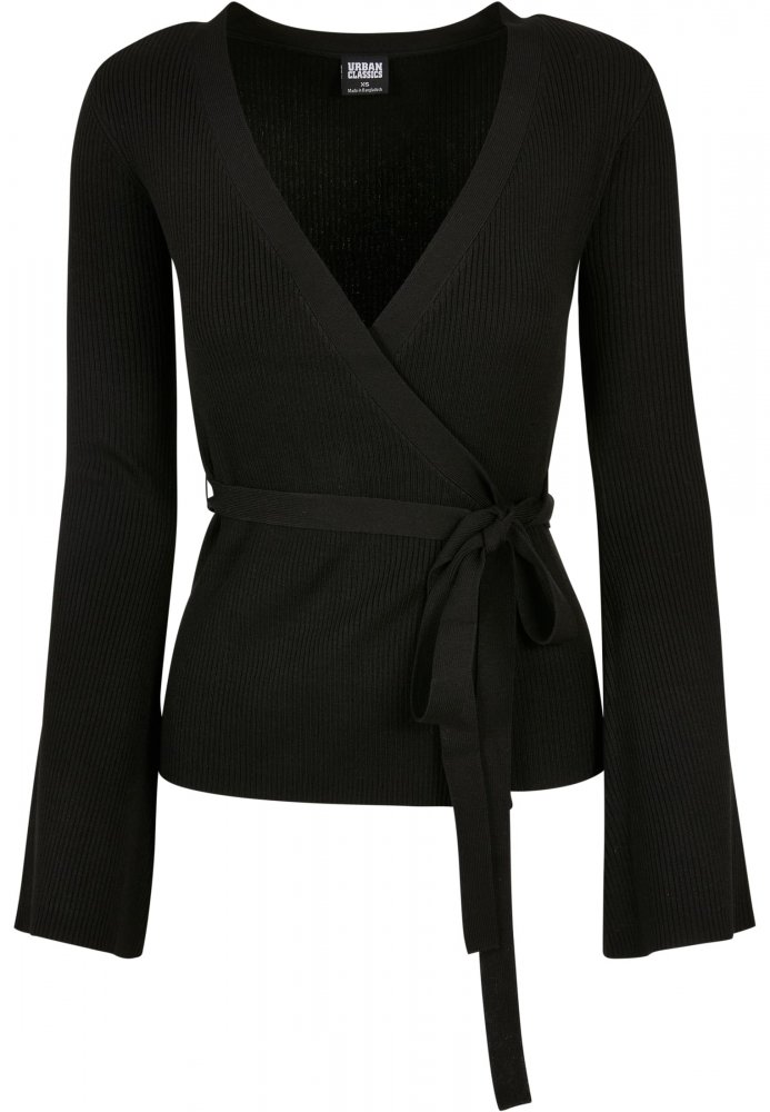 Ladies Rib Knit Wrapped Cardigan - black 5XL