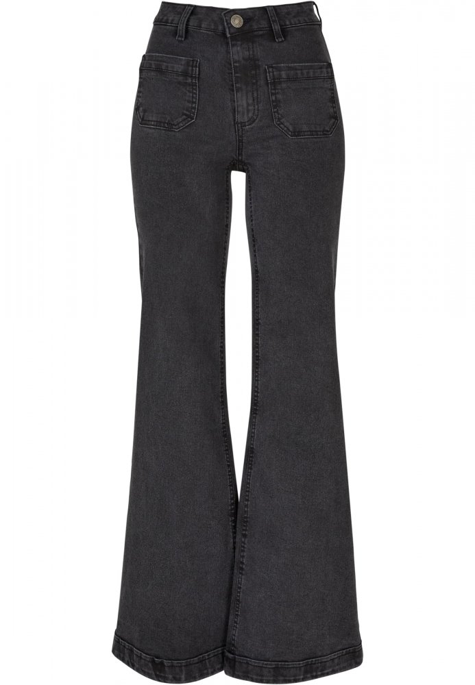 Ladies Vintage Flared Denim Pants - black washed 28