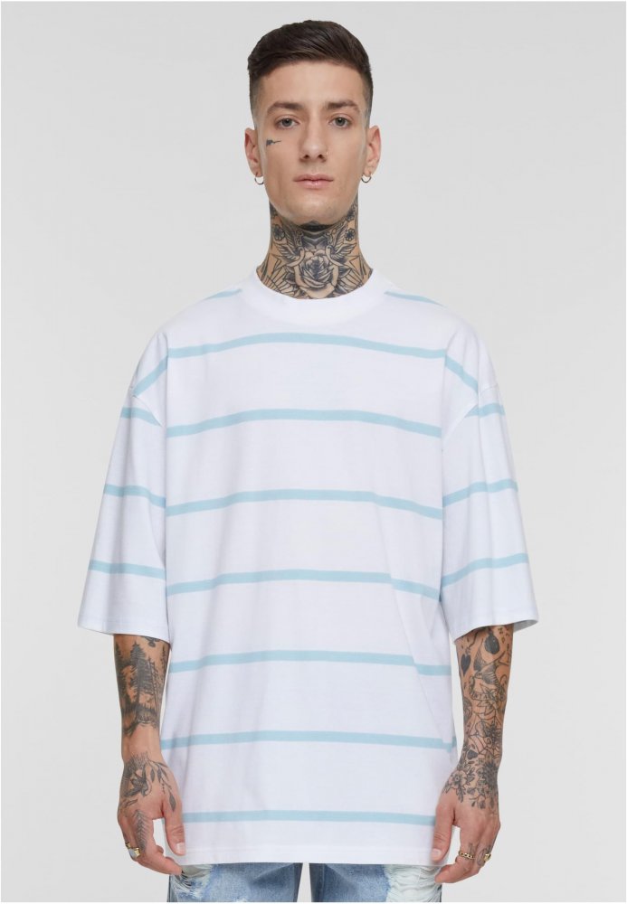 Oversized Sleeve Modern Stripe Tee - white/oceanblue S