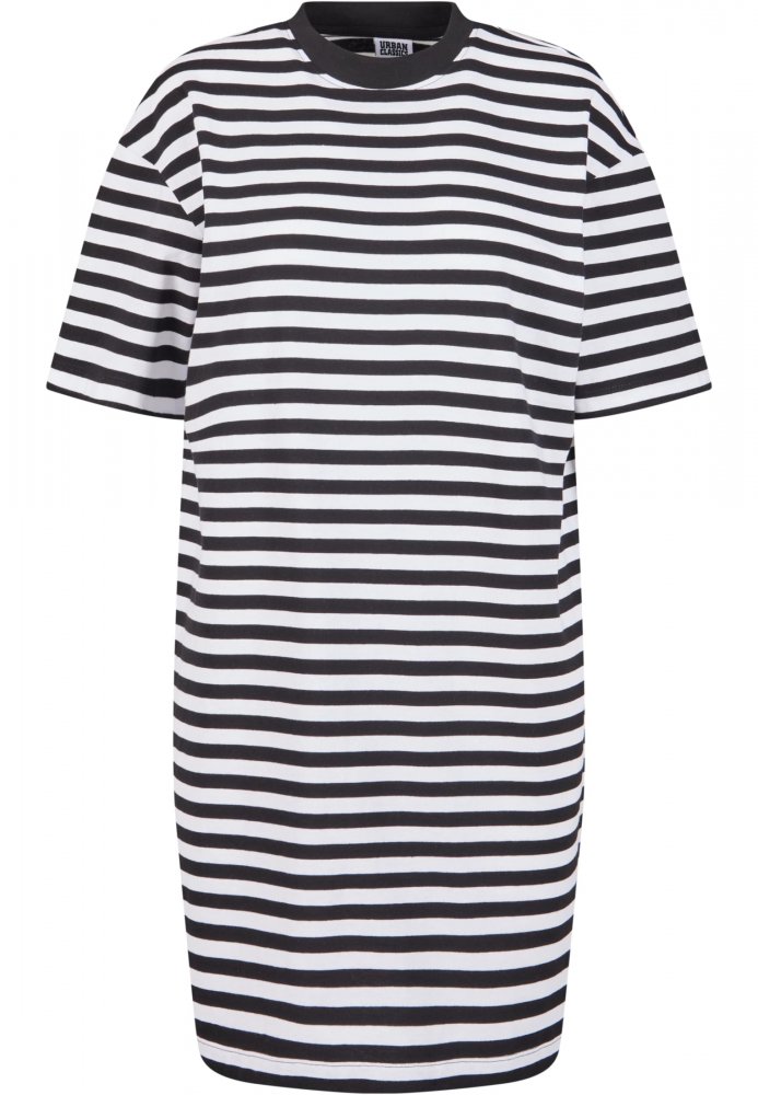 Ladies Oversized Striped Tee Dress - white/black S