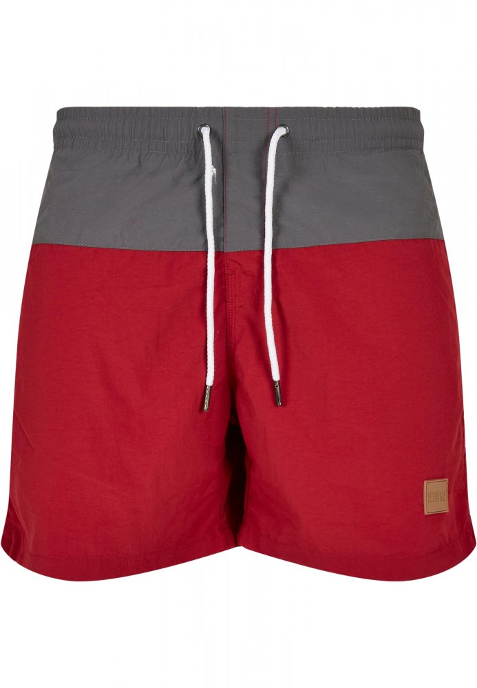 Pánské koupací kraťasy Urban Classics Block Swim Shorts - brickred/darkshadow XL