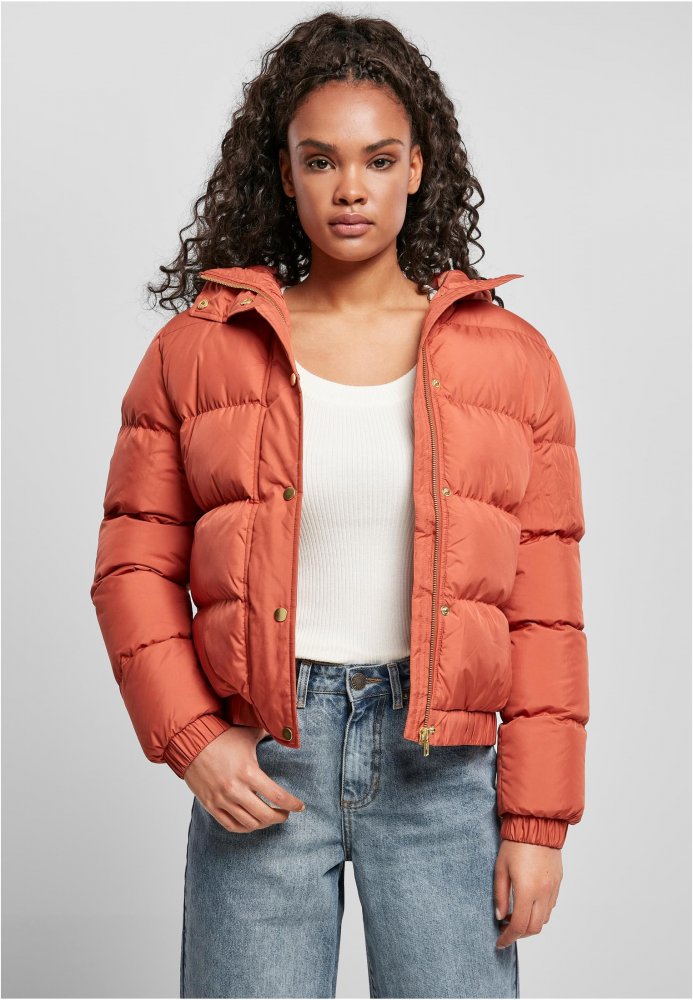 Cihlově červená dámská zimní bunda Urban Classics Ladies Hooded Puffer Jacket XL