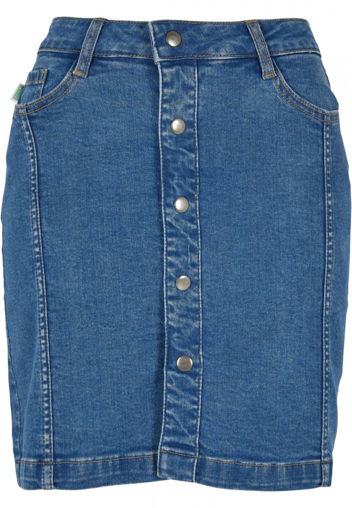 Ladies Organic Stretch Button Denim Skirt - clearblue washed 26