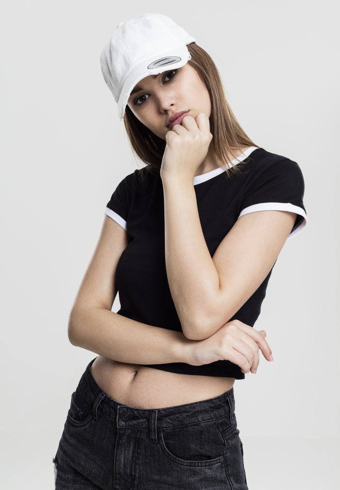 Ladies Cropped Ringer Tee - blk/wht XS