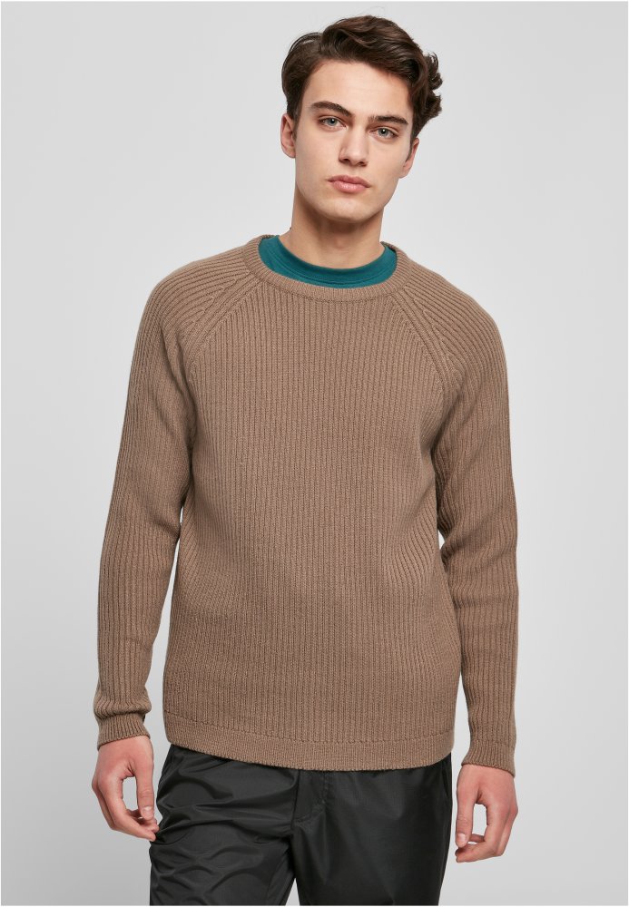 Ribbed Raglan Sweater - darkkhaki L