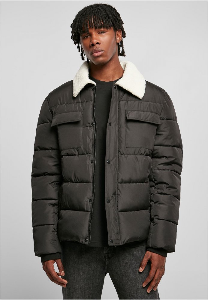 Černá pánská zimní bunda Urban Classics Sherpa Collar Padded Shirt 3XL