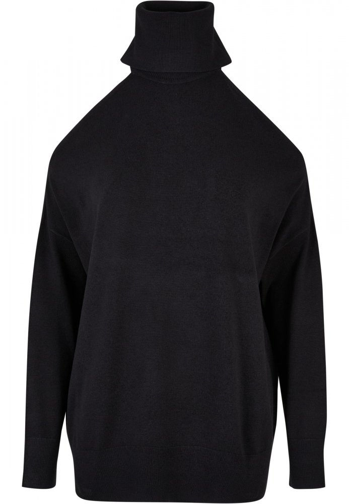 Ladies Cold Shoulder Turtelneck Sweater - black 5XL