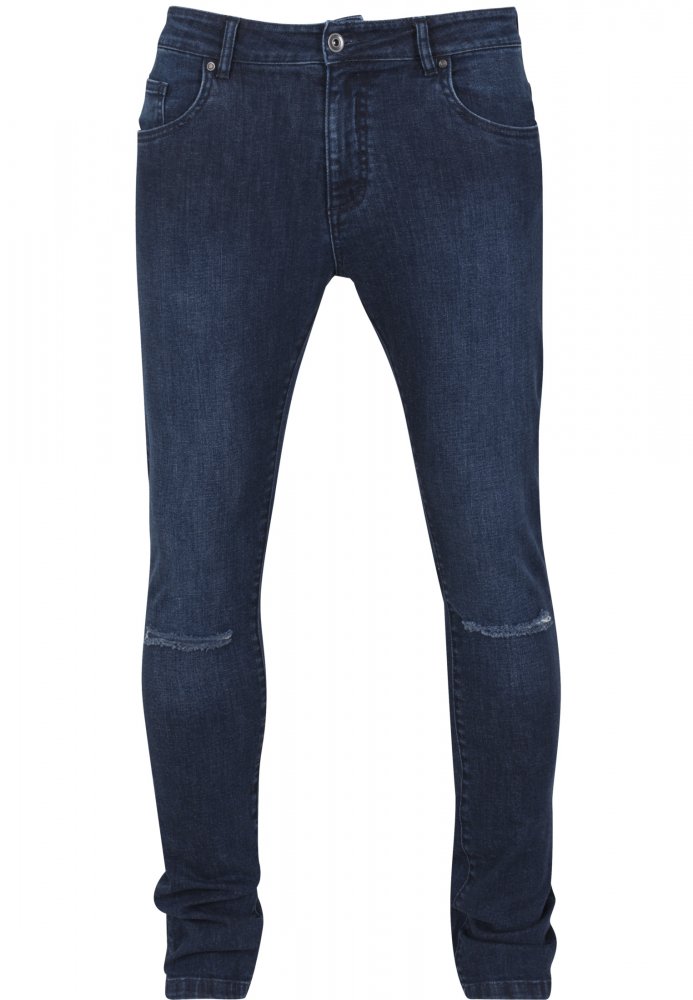 Slim Fit Knee Cut Denim Pants - dark blue 36