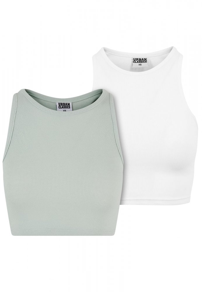 Ladies Cropped Rib Top 2-Pack - frostmint+white M