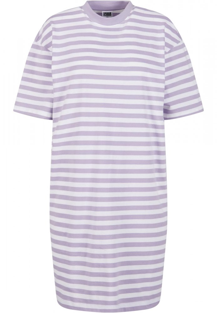 Ladies Oversized Striped Tee Dress - white/dustylilac L