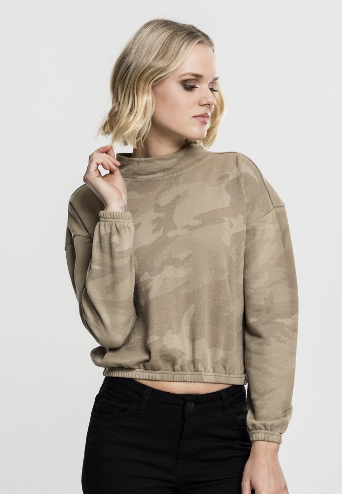 Ladies Camo Turtleneck Crew - sand camo S