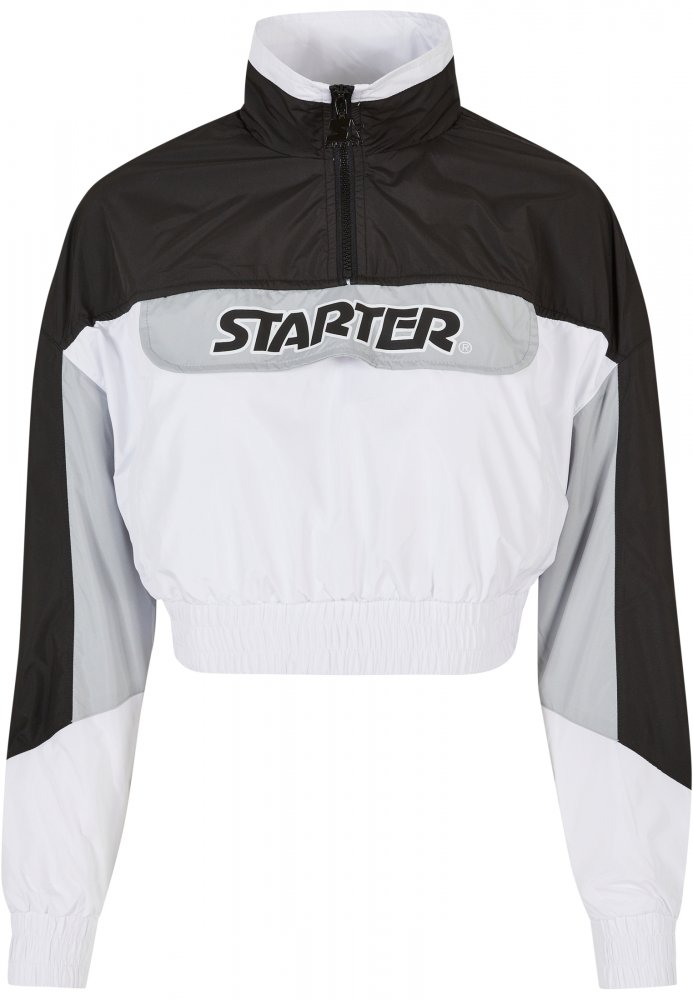 Ladies Starter Colorblock Pull Over Jacket - black/white L