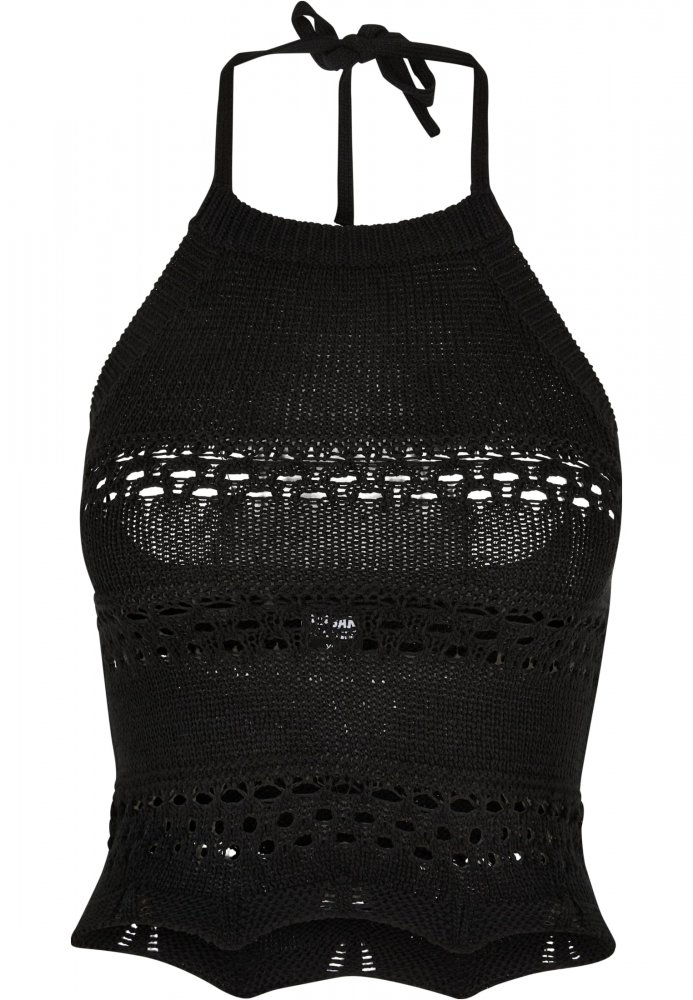 Ladies Short Crochet Knit Neckholder Top - black XXL