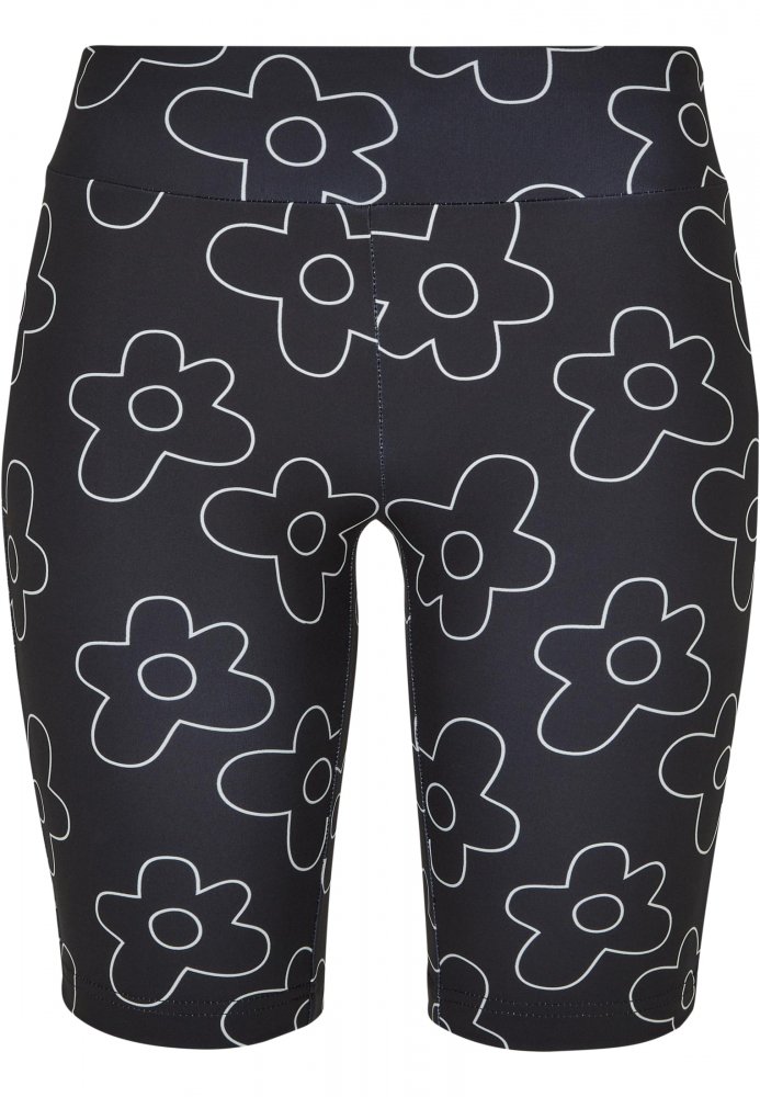 Ladies High Waist AOP Tech Cycle Shorts - blackflower 3XL