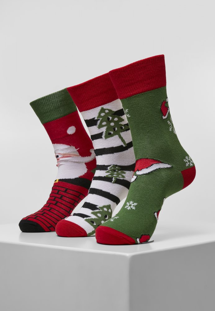 Stripe Santa Christmas Socks 3-Pack 47-50