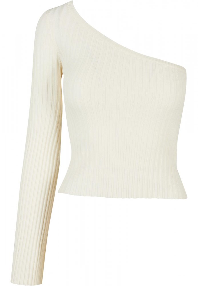 Ladies Short Rib Knit One Sleeve Sweater - whitesand XL