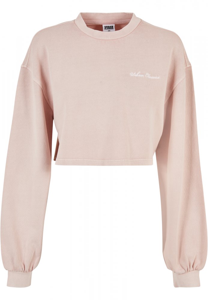 Ladies Cropped Small Embroidery Terry Crewneck - pink L