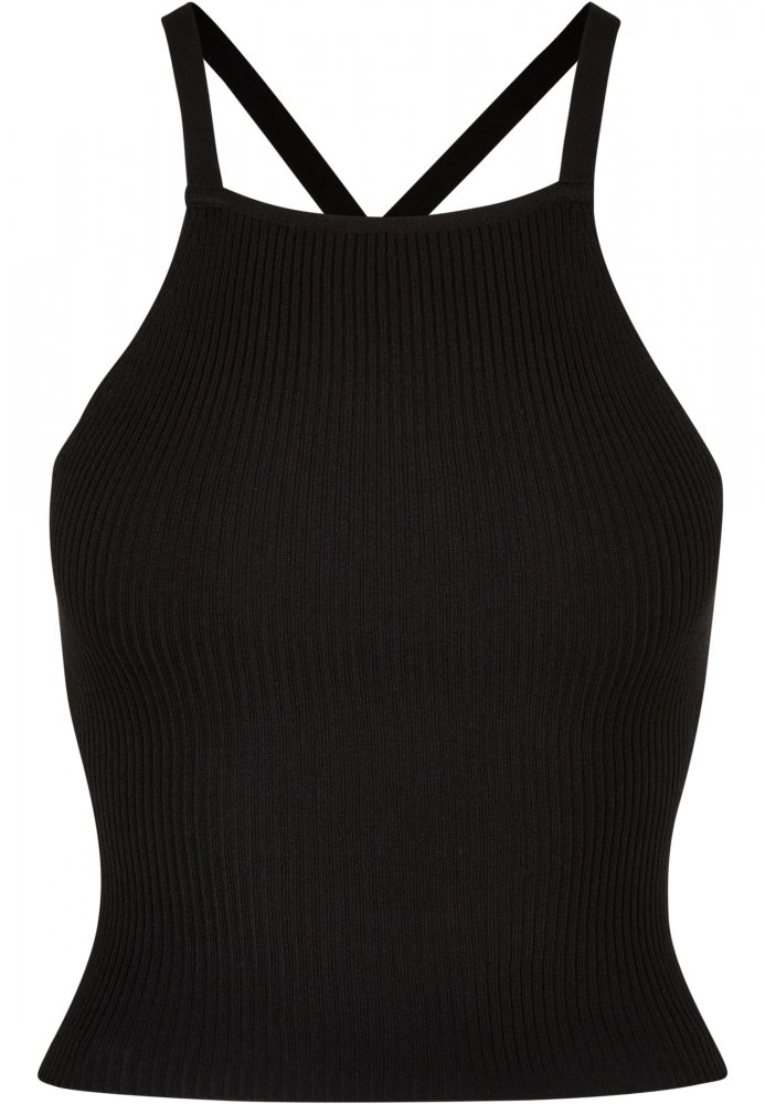 Ladies Rib Knit Crossed Back Top - black XL