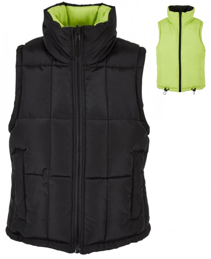 Ladies Reversible Cropped Puffer Vest - black/frozenyellow 5XL