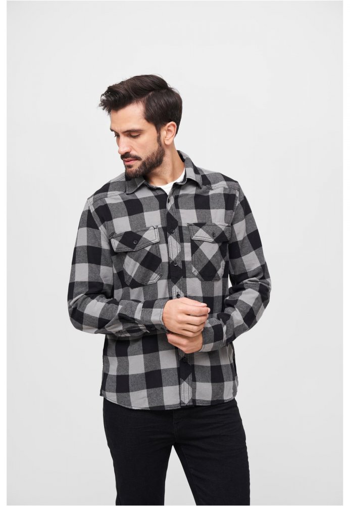 Černá/šedá pánská košile Brandit Checked Shirt XXL