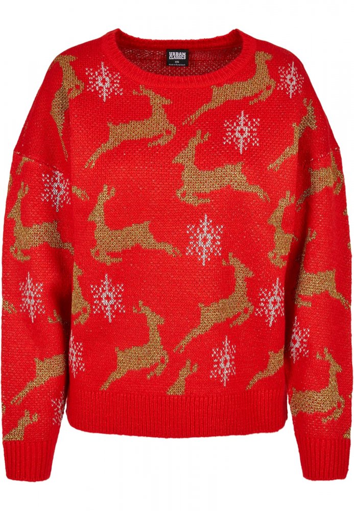 Ladies Oversized Christmas Sweater - red/gold XS