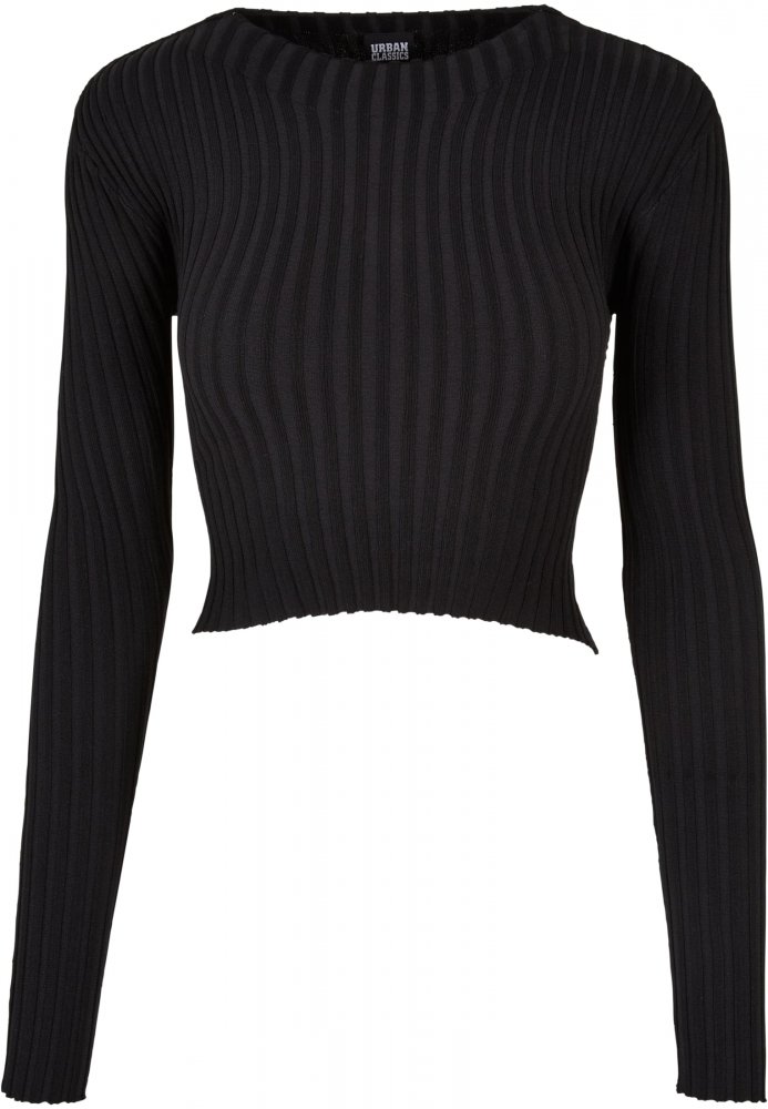 Ladies Cropped Rib Knit Twisted Back Sweater - black S