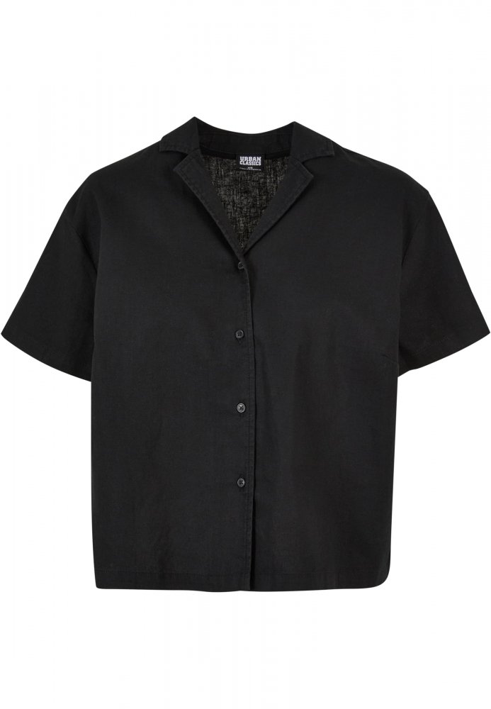 Ladies Linen Mixed Resort Shirt - black 5XL