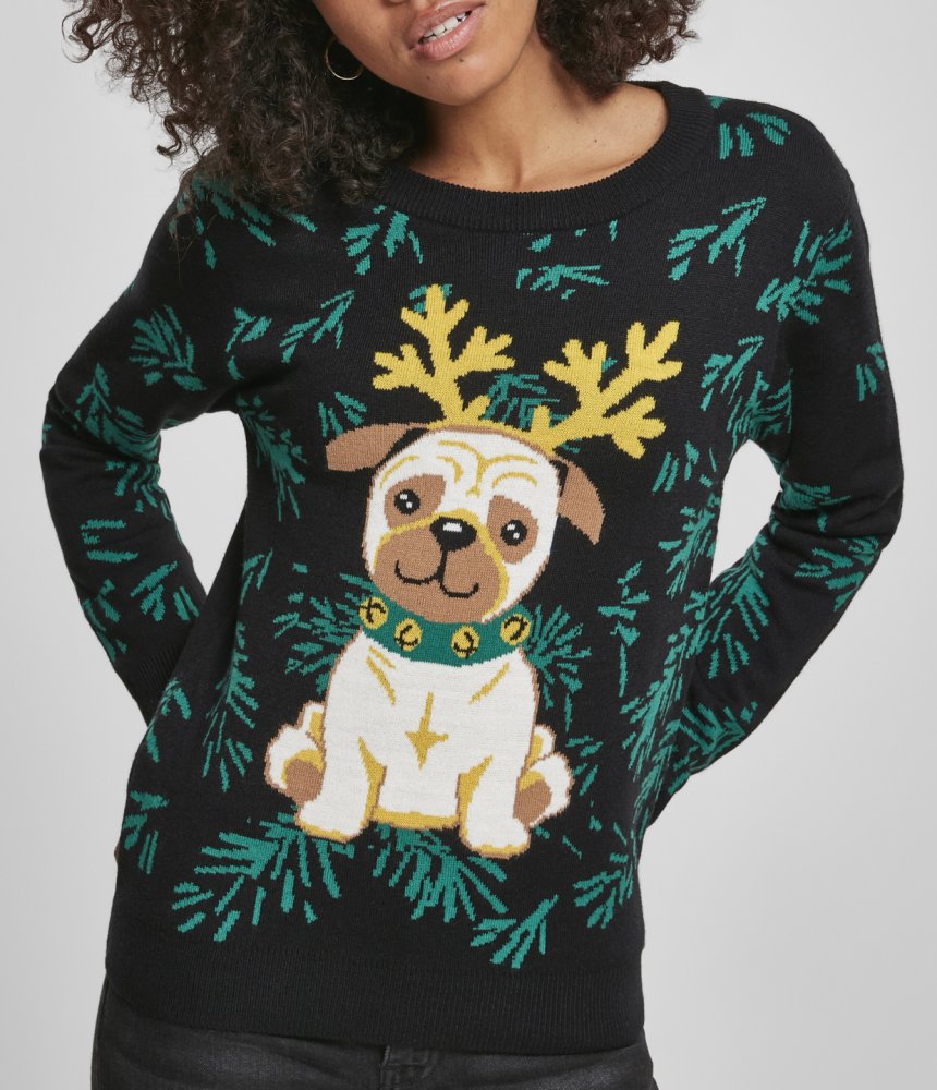 Dámský svetr Urban Classics Ladies Pug Christmas sweater black L
