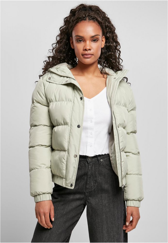 Pastelově zelená dámská zimní bunda Urban Classics Ladies Hooded Puffer Jacket L