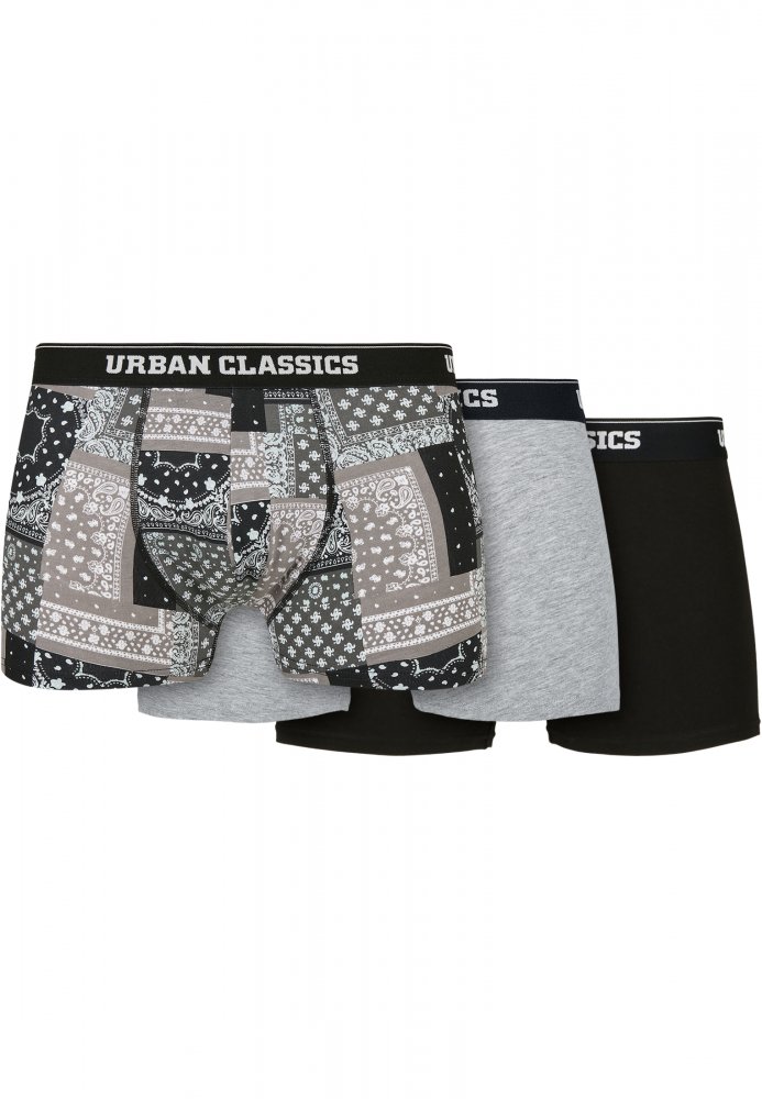 Organic Boxer Shorts 3-Pack - bandana grey+grey+black S