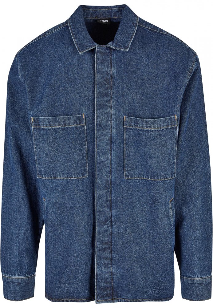 Oversized Denim Pocket Shirt - mid indigo washed L
