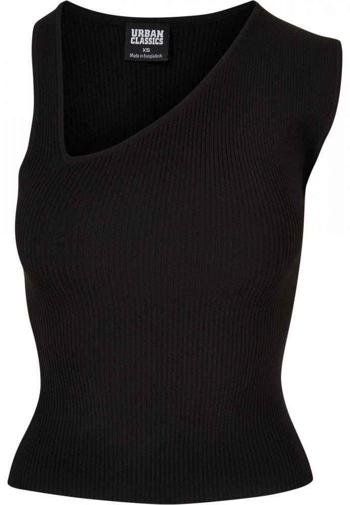 Ladies Rib Knit Asymmetric Top - black XS